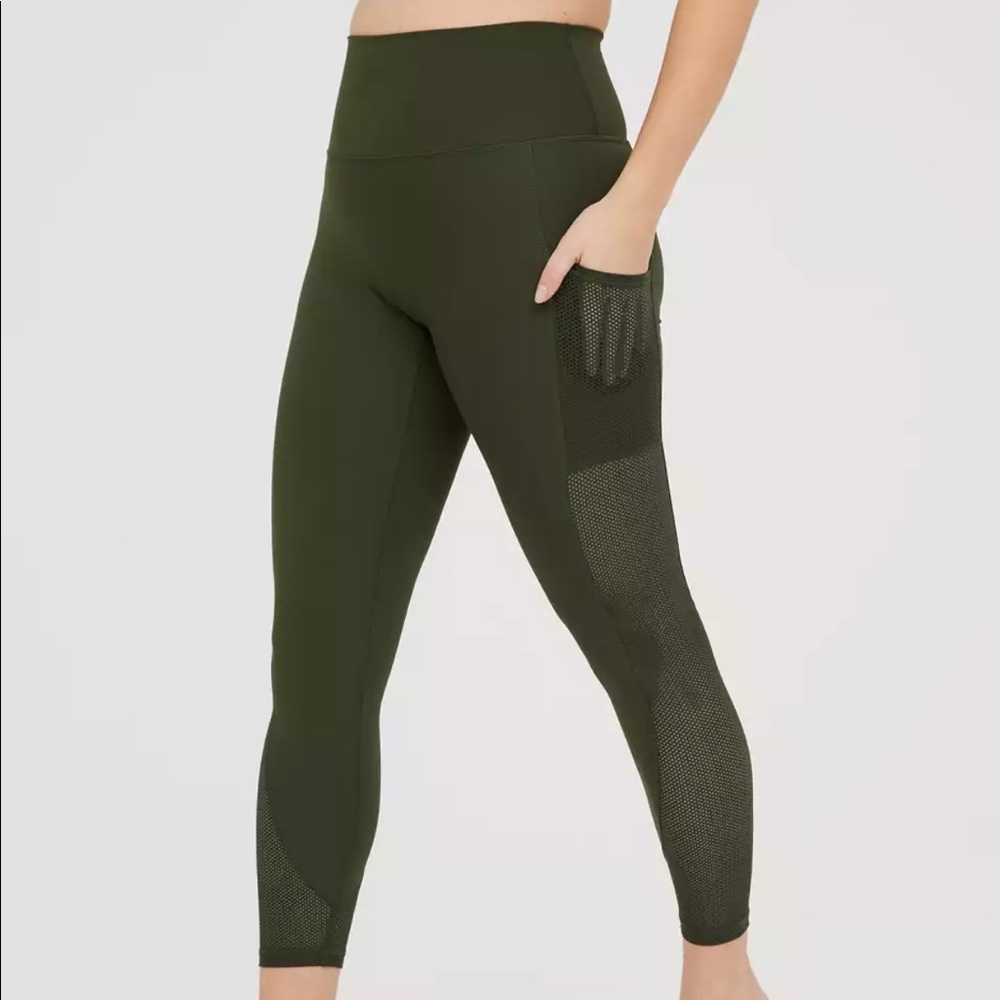 Aerie American Eagle OFFLINE Goals High Waisted Mesh Pocket Legging S Olive NWOT